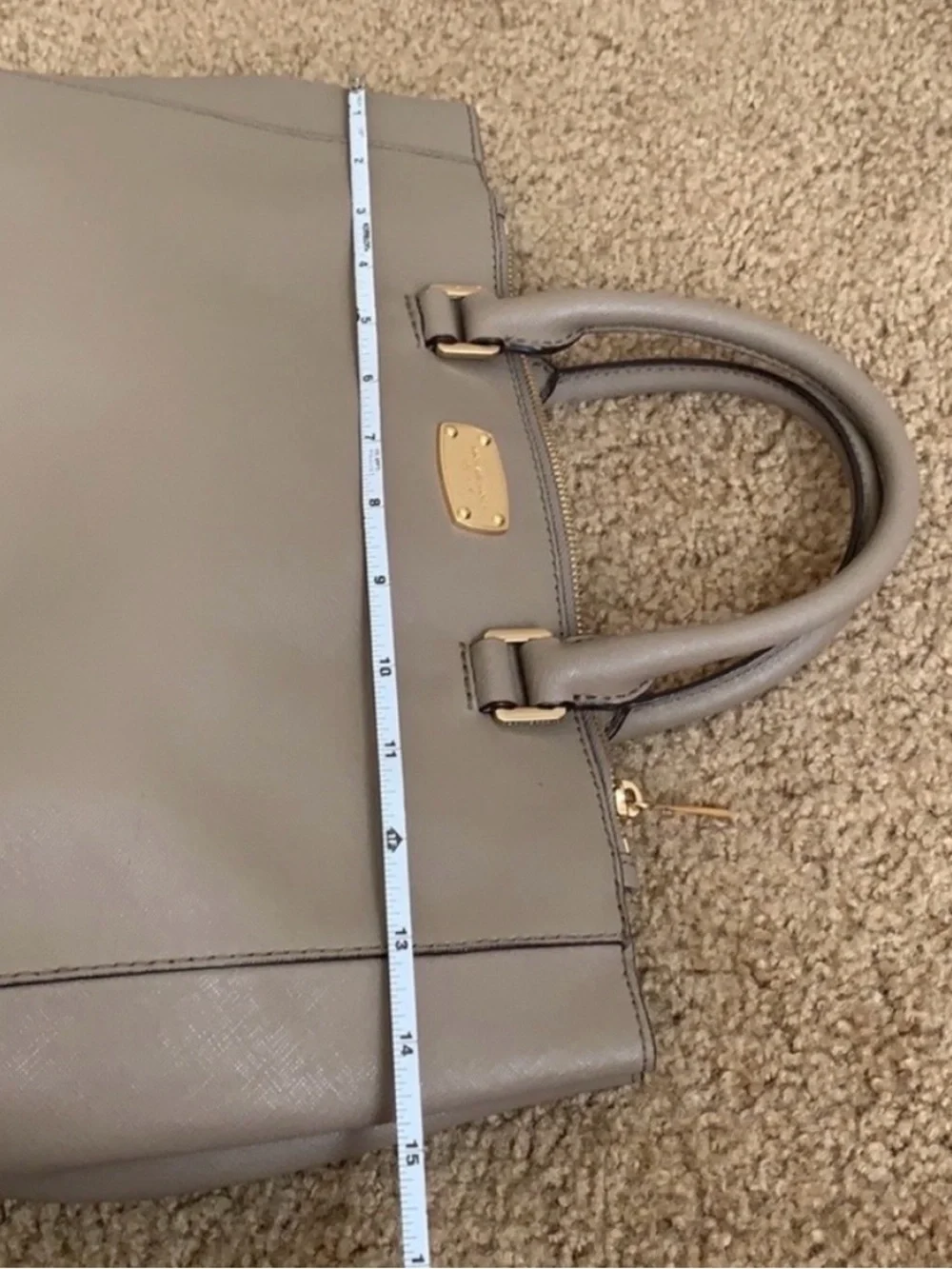 Michael Kors Taupe Gray Leather Satchel with Gold Hardware